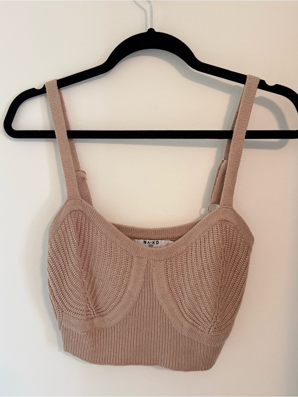 NA-KD Ribbed Knit Bralette Top in Beige